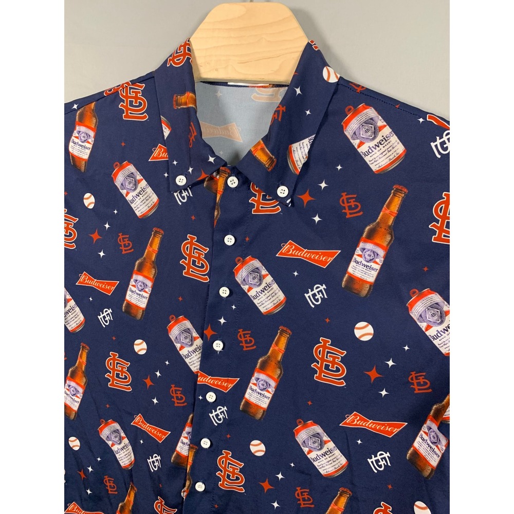 St. Louis Cardinals Budweiser MLB Shirt Mens XL Navy Blue Button Down Baseball